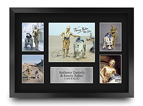 HWC Trading FR A3 Anthony Daniels & Kenny Baker Star Wars R2D2 & C3PO Cadeaux Imprimés Affichage de présentation d’autographes signés pour les fans de cinéma - A3 Encadré