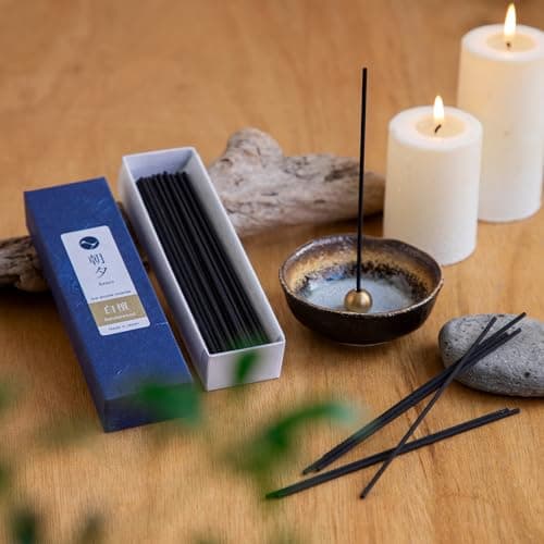 Asayu Japan Baton Encens Japonais sans Fumée au Parfum Bois de Santal, Idéal pour Le Yoga, la Détente et la Relaxation, Boite Senteur Individuel Fabriquée au Japon