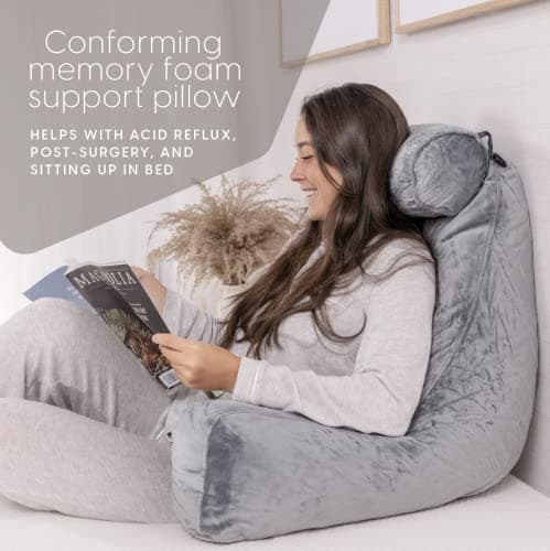 Milliard Coussin de Lecture XL et Tour de Cou Amovible avec Mousse à mémoire de Forme déchiquetée, idéal comme Dossier pour Livres ou Jeux – 60 cm x 40 cm (Coussin Assis)