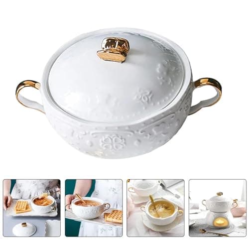 UGCER Soupière en céramique avec louche à Soupe, Bol à Soupe en céramique de Style européen élégant pour Restaurant, décoration de Cuisine à Domicile, Pot à Soupe
