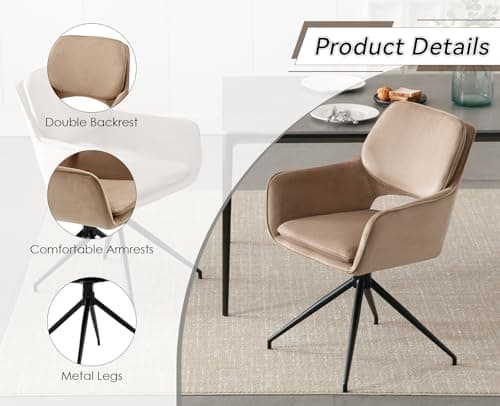 Wahson Chaise Salle a Manger Lot de 2 Chaise de Salle à Manger en Velours avec Accoudoirs Dossier, Chaise de Cuisine Pivotante Chaise de Salon Confortable avec Pied Métal, Marron