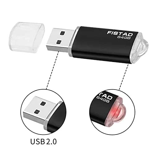 FISTAD CLé USB 64Go, Flash Drive 64Go Pen Drive USB 2.0 Memory Stick 64Go Thumb Drive pour PC, Ordinateur Portable etc (Noire)