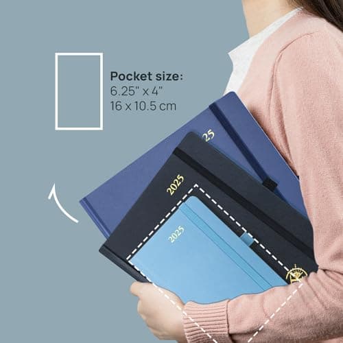 POPRUN Agenda de Poche 2025 A6 Semainier 16 x 10,5 cm - Couverture Rigide, Petit Agenda, D'Jan 2025 à Déc 2025-12 Mois, Avec signet à 2 rubans, Papier Certifié FSC® 100 g/m2, Bourgogne