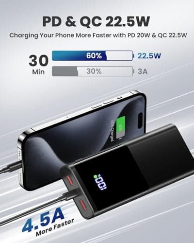 Batterie Externe 23800mAh, 22.5W Power Bank Charge Rapide, Batterie Portable USB C 3 Sorties & 2 Entrées PD3.0 QC4.0 Power Bank Compatible avec iPhone15 14 13 12 Pro Max Samsung Xiaomi