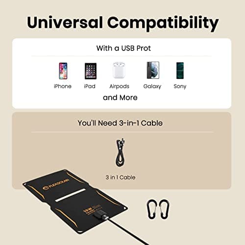 FlexSolar Chargeurs solaires portables 10 W 5 V USB petite puissance ETFE panneaux pliables IP67 étanche Camping Randonnée Randonnée pour téléphones, ventilateurs, lampes de poche, montres, petites