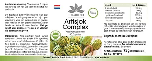 Capsules d'artichaut - à l'ortie et au genièvre - végétalien - 90 capsules | Herba Direkt - Qualité des pharmacies allemandes