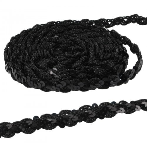 15m Ruban à Paillettes Plates, 1.5cm Noir Sequin Ruban Garniture, 6 mm Ruban Sequin pour Embellissements, Rouleaux de Paillettes Sequins pour Loisirs Créatifs