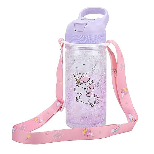 XinHuiGY Licorne L'eau Bouteilles pour Filles, tasse avec Paille et Sécurité Fermer à clé, Rose Extérieur Intérieur L'eau Bouteille, 400 ml / 13,5 oz pour l'école enfants fille Licorne amant