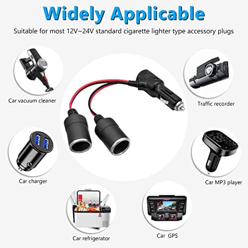 Hoembpn 1 à 2 Allume-Cigare Câble D'extension Prise Allume Cigare Socket Mâle vers Femelle Adaptateur Splitter avec LED Interrupteur Fusible 15A,12V/24V Mini Chargeur de Voiture USB Double