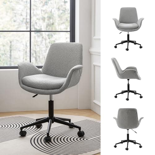 HULALA HOME Chaise de Bureau, Chaise d'ordinateur avec accoudoirs, Hauteur réglable, Fauteuil bouclé en Tissu pour Salon et Chambre à Coucher (Gris)