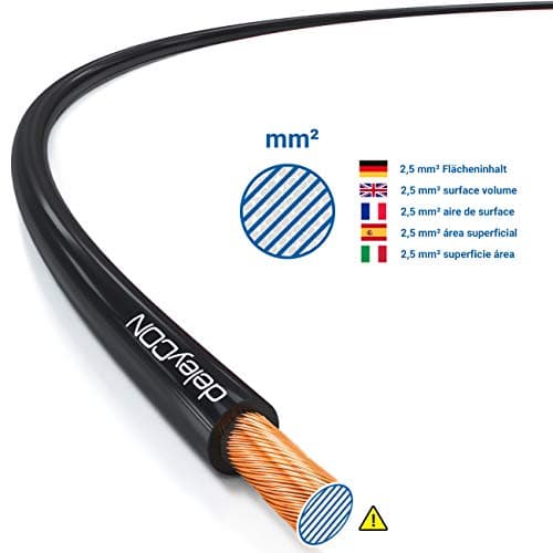 deleyCON 100m Cable pour Haut-Parleur 2x 2,5mm2 CCA Aluminium Revêtu de Cuivre Brins 2x50x0,25mm Marque de Polarité - Rouge/Noir