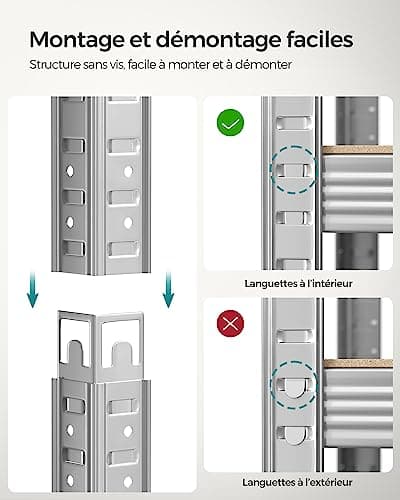 SONGMICS Lot de 2, Étagère de Rangement à 5 Niveaux, 40 x 90 x 180 cm, Capacité 875 kg, Planches Réglables, Style Industriel, pour Cuisine, Salon, Argent GLR040E02