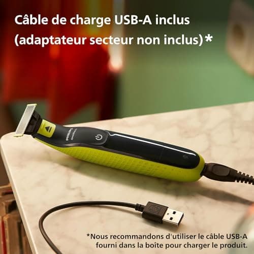 Philips OneBlade - Authentique tondeuse à barbe électrique, rasoir, 1 lame pour le visage, 1 sabot réglable 5 en 1, 1 lame de remplacement, 1 pochette souple (modèle QP2724/30)