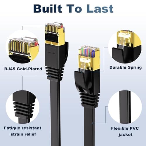 ikbc Ethernet Câble 30m, Cat 7 RJ45 30m Câble Exterieur Internet Câble Réseau, Haut Débit 10Gbps 750MHz Plat Câble Lan STP Rallonge Cordon RJ45 30 mètres pour Xbox PS4/5 Routeur TV PC (30 Clips)
