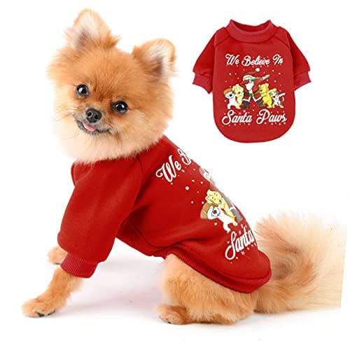 PAIDEFUL Chien Pyjama Noël Pjs Pulls pour Petits Chiens Moyens Fille Garçon Doublé Polaire Manteau Chaud Hiver Pull Chiot Chihuahua Vêtements 2 Jambes Chat Homewear Temps Froid Automne Rouge XL