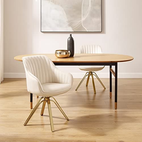 Zouron Chaise de Salle à Manger en Velours, Chaise de Bureau Pivotante avec Pieds Dorés, Fauteuil de Salon avec Accoudoirs et Siège Rembourré Épais, Beige