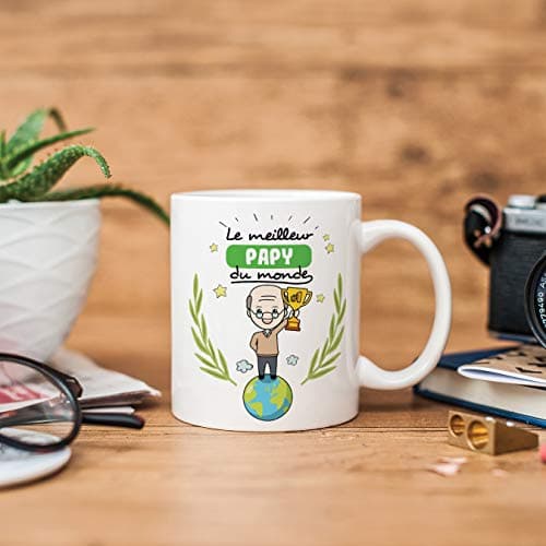 Mugffins Papi Tasse/Mug - Le Grand-Père du Monde - Tasse Originale/Idee Fête des Pères/Cadeau Anniversaire/Future Papi. Céramique 350 ML