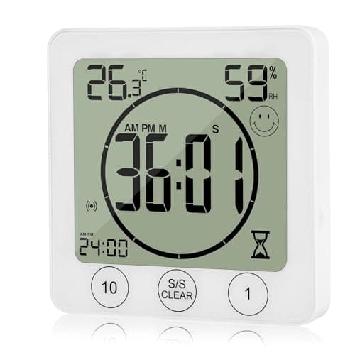 VORRINC - Horloge de salle de bain - Horloge numérique à ventouse, avec écran LCD - Affichage de l’humidité, de la température - Avec minuteur de compte à rebours - Pour douche et cuisine