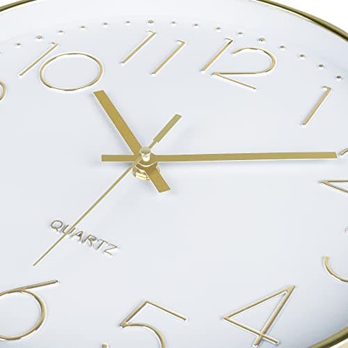 Lafocuse Horloge Murale Or Moderne Silencieuse 30cm, Chiffres 3D Pendule Murale Facile à Lire, Quartz sans Tic-tac Déco pour Salon Chambre Bureau Cuisine