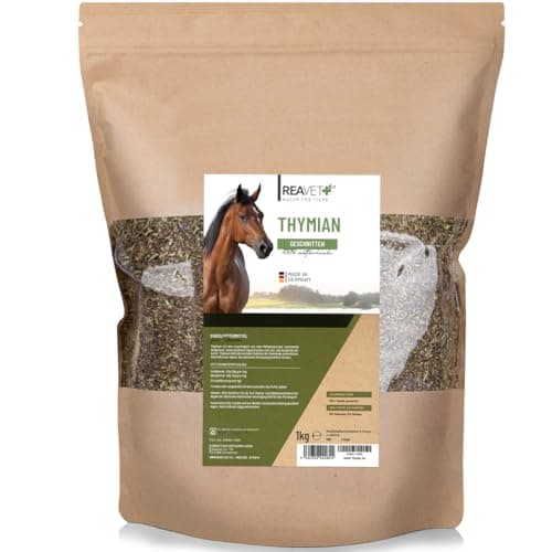 ReaVET thym pour Chevaux 1kg - Thym frotté I de qualité supérieure, Aliment Unique adapté à l'espèce pour Chevaux, Herbes Pures sans additifs