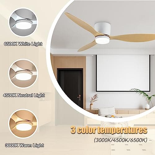 Ø106 cm Ventilateurs de Plafond avec Lampe Intégrée, Moteur DC Réversible, Plafonnier Ventilateur avec Telecommande Silencieux 6 Vitesses, 3 CCT, Luminaire Ventilateur pour Chambre, Salon, Blanc
