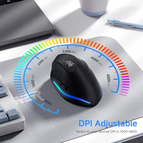 ECHTPower 2024 Update Souris Ergonomique sans Fil, 2.4GHz Souris Verticale Rechargeable, Wireless Mouse Droitier Silencieuse, 4800 DPI Réglable Interface Type C pour PC Laptop Ordinateur Mac Windows