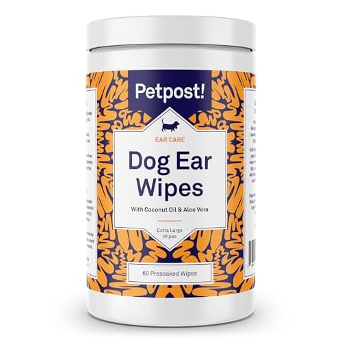 Petpost | Lingettes nettoyantes pour oreilles de chien – Tampons en coton ultra doux XL dans une solution d'huile de noix de coco et d'aloès – Remède pour le rinçage et le nettoyant d'oreille de chien