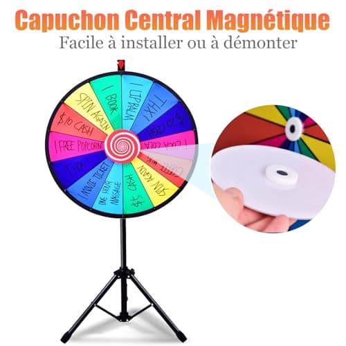SOARS Roue de la Fortune 24", Hauteur Réglable de 111-157 CM, Personnalisable avec Marqueur pour Tableau Blanc et Éponge, pour Jeux de Mots, Famille (60 CM, 14 Emplacements)