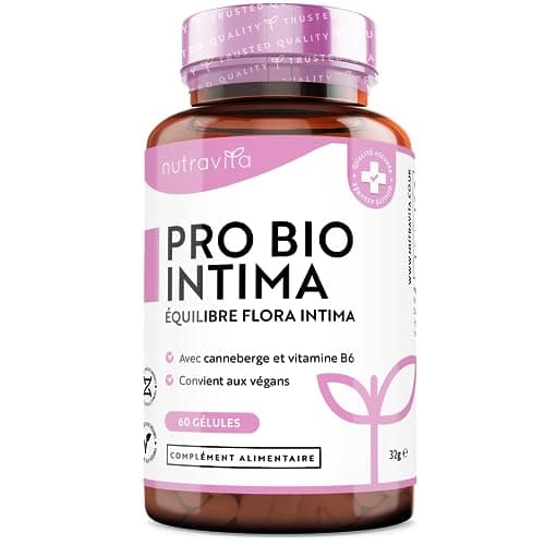 Pro Bio Intima - Probiotique Flore Intime - 40 Milliards UFC - Vitamine B6 + Lactobacillus et Canneberge - Probiotiques Flore Intestinale - 60 Gélules Vegan - Nutravita