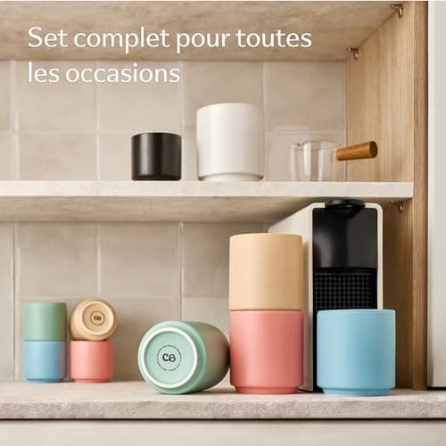 Cosumy Tasse à Café en Céramique - 4 Tasses à Cappuccino Pastel - Design Minimaliste & Empilable - Résistant à la Chaleur - Lavable au Lave-Vaisselle - 200 ml
