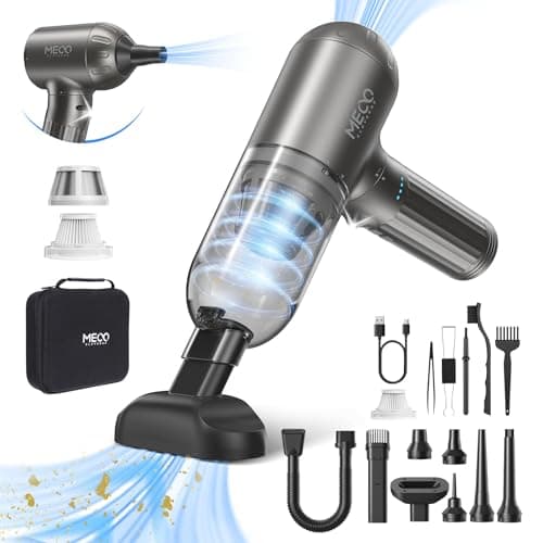 MECO ELEVERDE 4 en 1 Aspirateur Voiture Puissant sans Fil, 18KPA Mini Aspirateur à Main Souffleur Air Comprimé avec Moteur sans Balai et Lumières LED pour Voiture, Maison, PC Bureau, Gris