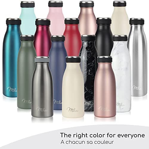 Milu Gourde en acier inoxydable 350 ml 500 ml, 750 ml, 1000 ml, 1,5 l – Bouteille isotherme, bouteille d'eau isolée, double paroi anti-fuite, convient aux acides carboniques (Berry, 1L)