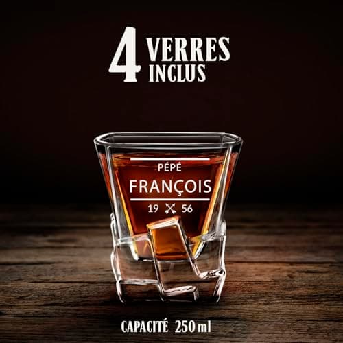 Maverton Ensemble à whisky pour homme - Avec motif décoratif - Décanteur et 2/4 / 6 verres gravés - Set élégant pour lui - Ensemble à whisky au design unique avec personnalisation - Style