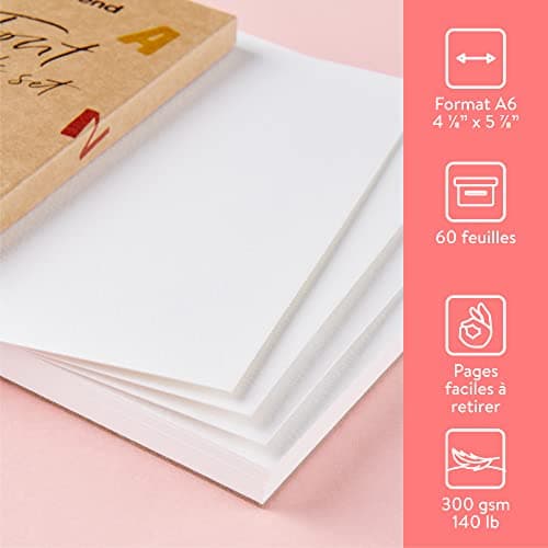 int!rend Carnet de Papier Aquarelle A6-60 Feuilles 300g - inclus 1 Stylo Pinceau à Réserve d'Eau - Materiel Dessin pour Peinture Aquarelle