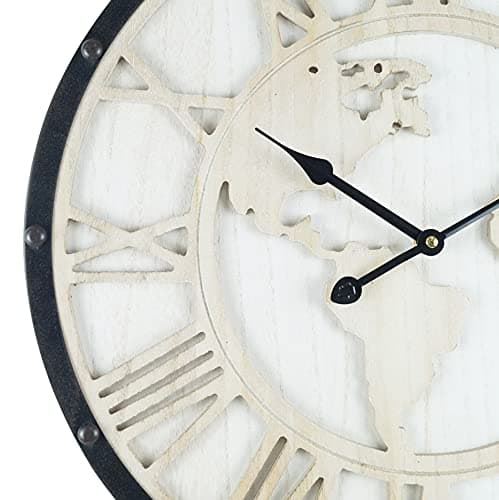 Rebecca Mobili Grande Horloge Murale, Horloge Monde Rétro, Noir Blanc Shabby, Chiffres Romains - Mesures : 50 x 50 x 5 cm (H x L x P) - Art. RE6594