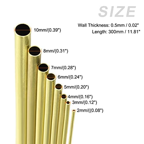 METALLIXITY Laiton Tube (2mm-10mm OD x 0.5mm Mur T x 300mm L) Paquet 8, Tube droit - pour Maison Ameublement, Machines, Bricolage Artisanat