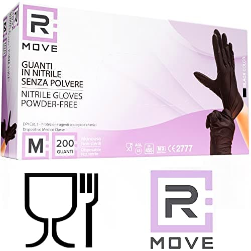200 gants Nitrile M Noirs sans poussière, sans latex, hypoallergéniques, gants pour esthéticiennes, tatoueurs, domaines médicaux, manipulation des aliments gants jetables (Taille M)