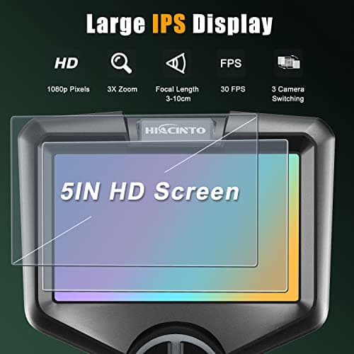 Caméra Endoscopique Canalisation 10m, HIACINTO Endoscope Industriel à 3 lentilles 1080P, Caméra d'inspection IPS 5" avec 10 LED Réglables, Caméra Etanche IP68, Conduits HVAC (Câble Détachable)