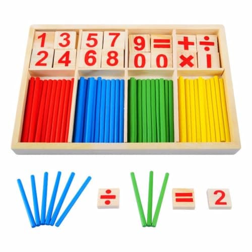 QHFlashbuy Jouet Montessori Mathématiques,Jeu Numérique Bâtons avec Blocs et Bâtons Comptage,Enfant Jeux Mathématiques Bois Bâtons 3 Ans et +