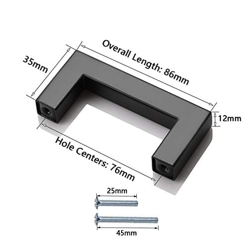 PinLin Set de 30 poignées de porte d'armoire de cuisine en acier inoxydable chambre à coucher dressing Cup Board tirette 76mm trou Centre largeur 12mm noir carré t - grip