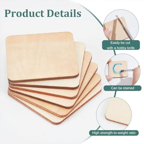 NBEADS 50 Pcs de Bois Non Fini, Carrés de 5x5 cm Tranches de Bois Naturel Vierges Sous-Verres en Bois Non Finis Rectangle Découpes en Bois Vierges pour la Gravure Sur Bois D'Art Gravure Sur Bois