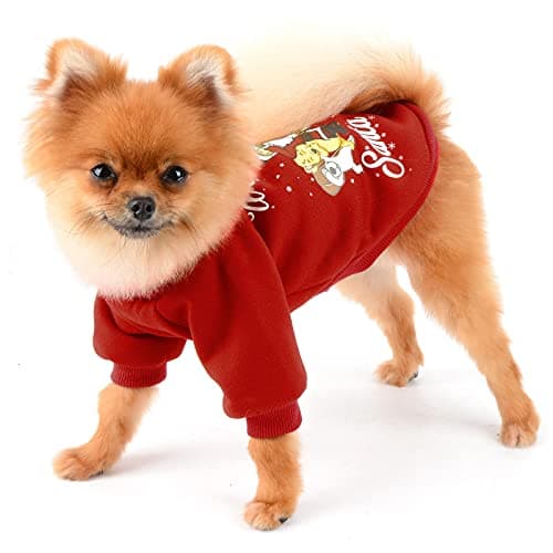 PAIDEFUL Chien Pyjama Noël Pjs Pulls pour Petits Chiens Moyens Fille Garçon Doublé Polaire Manteau Chaud Hiver Pull Chiot Chihuahua Vêtements 2 Jambes Chat Homewear Temps Froid Automne Rouge XL