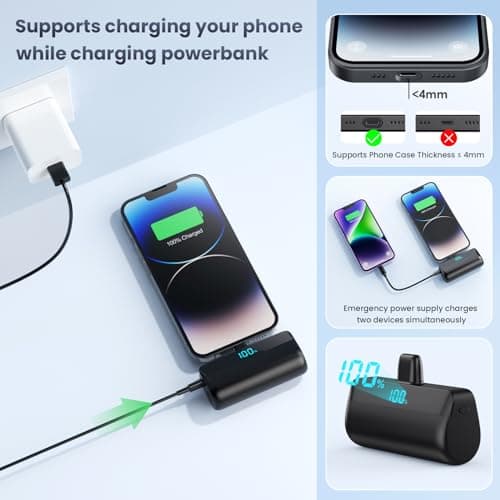 Feob Mini Batterie Externe pour iPhone 5200mAh, Power Bank Charge Rapide 20W PD Chargeur Externe Ultra-compact avec écran LED, Chargeur Portable Compatible avec iPhone 14/14 Plus/13 Pro/12/11/XS/8/7/6