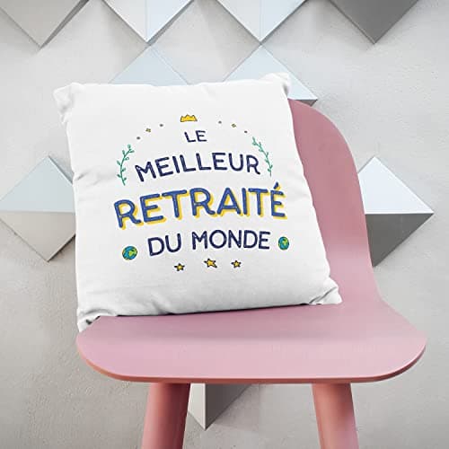 Mugffins Coussins/Oreillers avec Rembourrage pour RETRAITÉ Homme - 40x40 cm - en Français - Meilleur du Monde - Cadeau Original pour RETRAITÉ