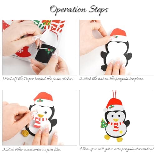 Kit Bricolage Noel Enfant, 12Pcs Pingouin Suspendue de Noël, Activites Manuelles Noel Enfants, Autocollants en Mousse Pendentif Créatif DIY pour Décoration Arbres de Noël, Fenêtres