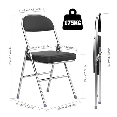 Lot de 4 chaises Pliantes chaises de Salle à Manger Confortables en Cuir avec Coussin épais - pour Cuisine, intérieur, extérieur, Salle de conférence - Noir | Chaise pliante en cuir, chaises de salle à manger pliantes pour cuisine, intérieur, extérieur, salle de conférence