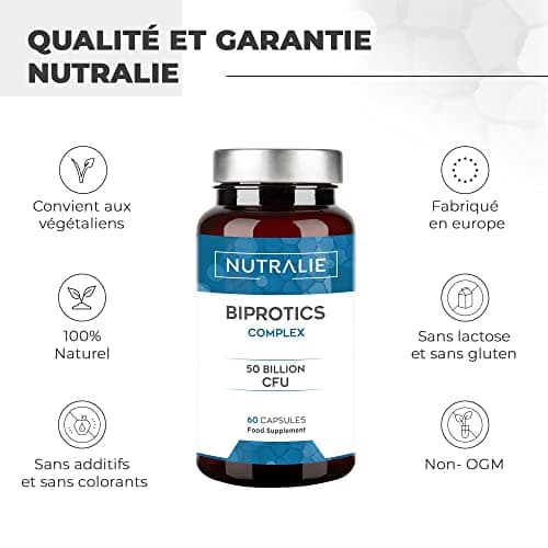 PROBIOTIQUE Flore Intestinale - Cure Express 10 Souches BIO-Disponibles Enzymes Digestives - Ferments Lactiques - Probiotique Vegan dont 7 Lactobacillus - 60 Gélules NUTRALIE
