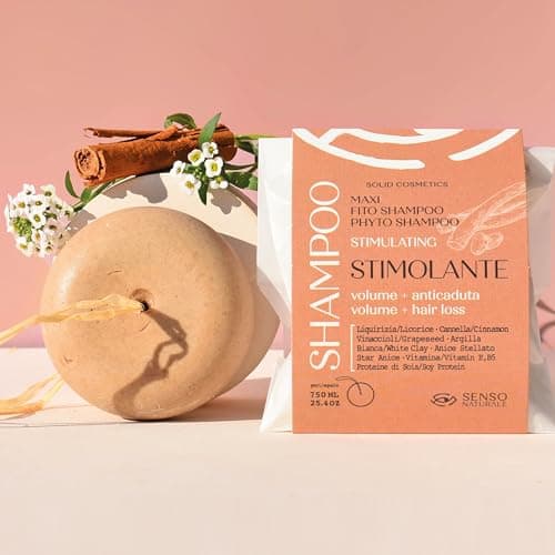 Senso Naturale Shampoing Solide Antichute Fortifiant Stimulant pour Cheveux Fragiles, Stimule la Croissance des Cheveux, avec Réglisse et Argile Blanche, 100% Naturel et Vegan, PH 4,5-5,5