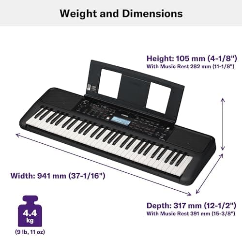 Yamaha PSR-E383 Clavier portable pour débutants, 650 voix d'instruments authentiques avec touches tactiles et une polyphonie de 48 notes