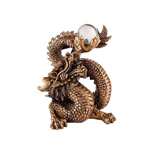 lachineuse - Figurine Grand Dragon Chinois - Statuette Dragon Feng Shui - 15 x 12 x 9,5 cm - Symbole de Protection & Bonheur - Décoration Asiatique Chinoise - pour Bureau, Maison - Coloris Doré